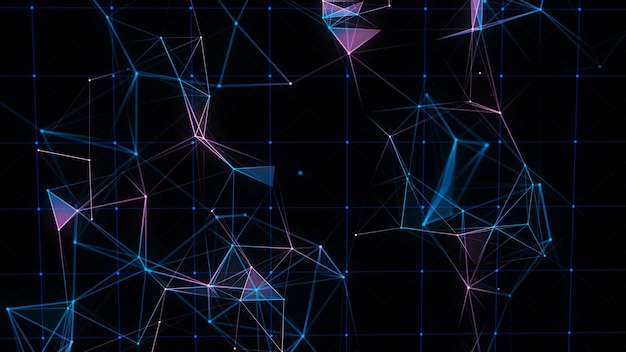 Abstract scifi cube with particle and line with digital indicators Technology network connection on world Global digital connections ai Wireframe cube Blockchain encryption 3D rendering