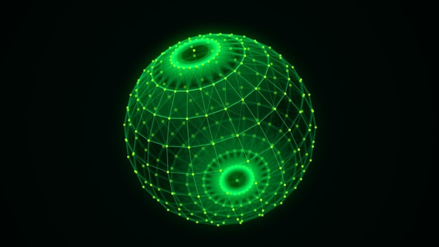 입자와 선이 있는 추상 공상과학 영역 세계 미래 그림의 기술 네트워크 연결 글로벌 디지털 연결 ai 3D 와이어프레임 기하학적 구 3D 렌더링