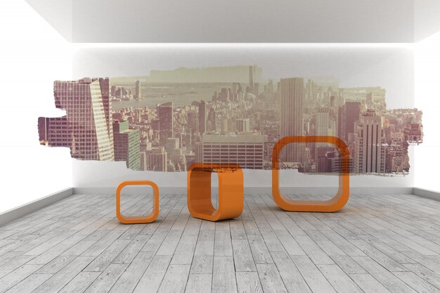 Abstract screen in room showing cityscape