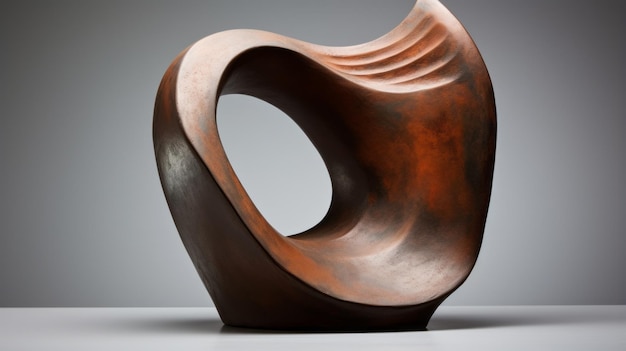 Абстрактная скульптура изогнутой формы в темно-оранжевом и коричневом цветах