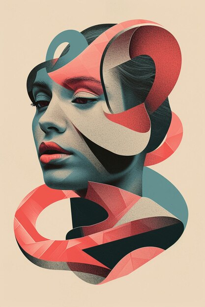 An abstract sculpturestyle illustration representing the multifaceted nature of womanhood