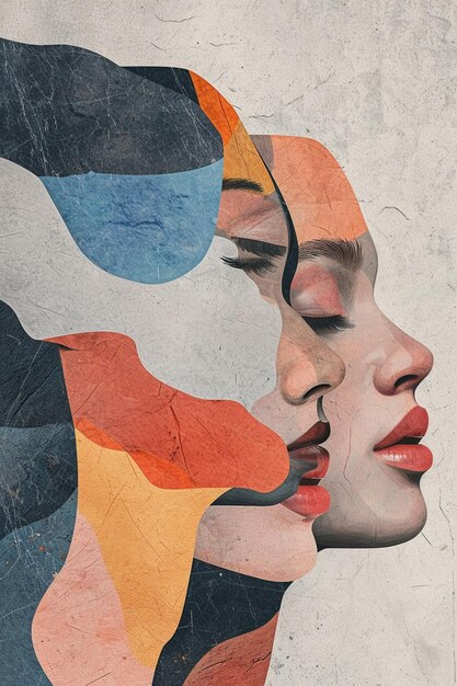 An abstract sculpturestyle illustration representing the multifaceted nature of womanhood