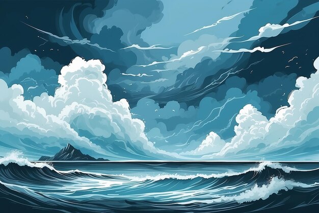 Abstract sea landscape wall art vector background Sky clouds and storm