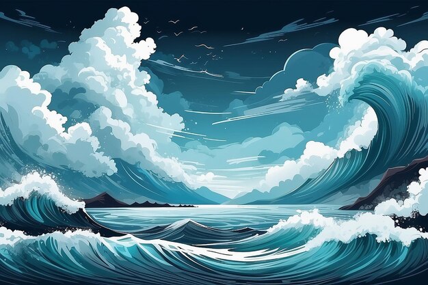 Abstract sea landscape wall art vector background Sky clouds and storm