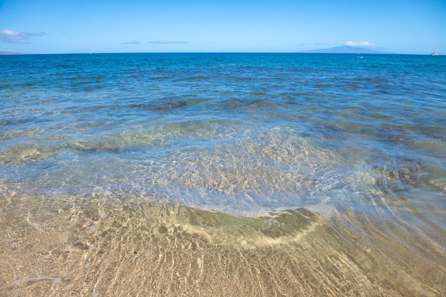 抽象的な海の自然の背景コピースペースと日光の水の波熱帯のビーチ水飲み場アクア海の水面