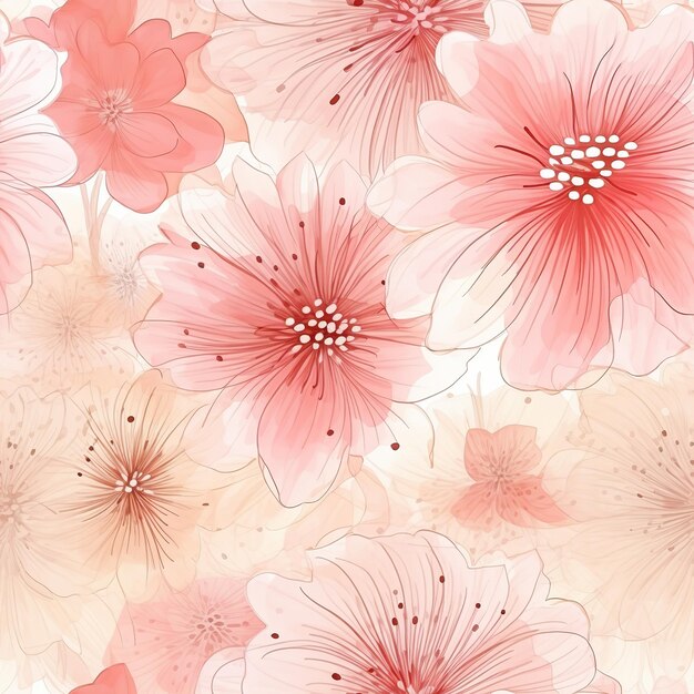 abstract seamless background of watercolor flowers pink and beige colors