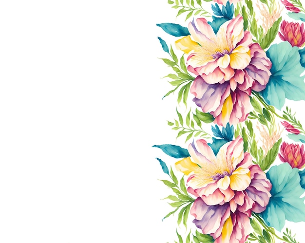 Abstract seamless banner of watercolor background of flowers on white background AI generative art