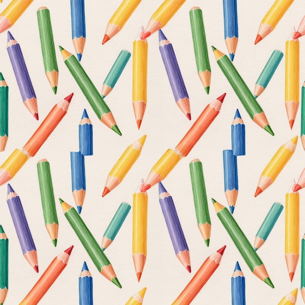 Abstract seamless bright colorful pattern with colored pencils