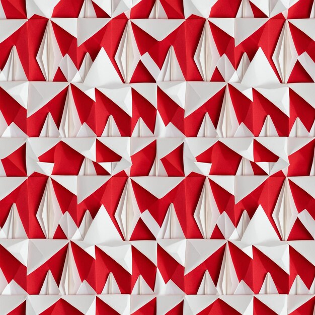 Фото Абстрактный бесшовный ярко-красный и белый бумажный рисунок оригами