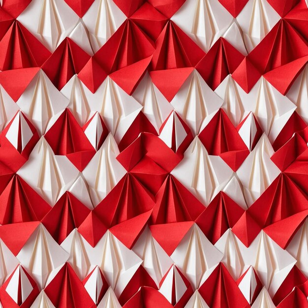 Abstract seamless bright red and white paper origami pattern