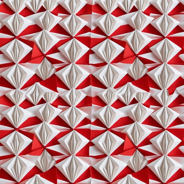 抽象的な無縫の鮮やかな赤と白の紙のオリガミパターン