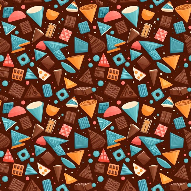 Photo abstract seamless food pattern with pieces of chocolate