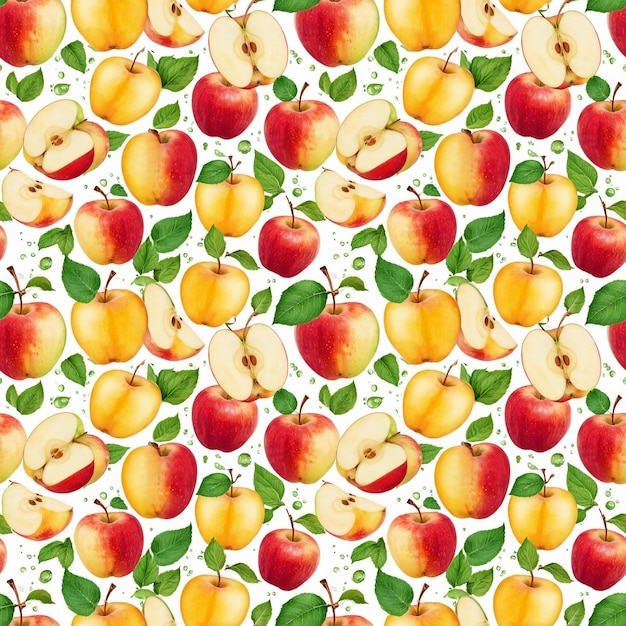 Abstract seamless fruit pattern with colorful ripe apples