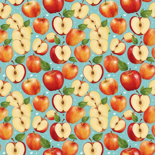 Abstract seamless fruit pattern with colorful ripe apples