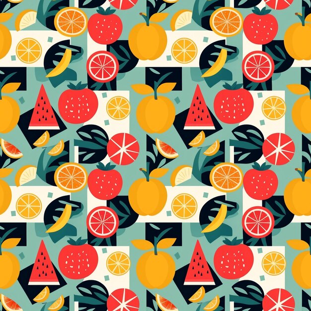 Abstract seamless grocery flat shape pattern with various fruits