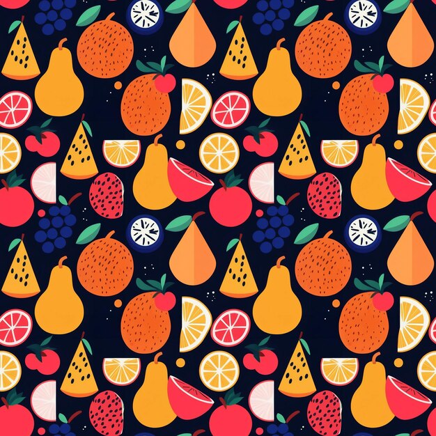 Photo abstract seamless grocery flat shape pattern with various fruits