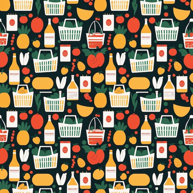 Photo abstract seamless grocery pattern in vector style