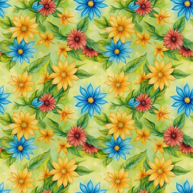 Abstract seamless natural pattern with flowers and leaves