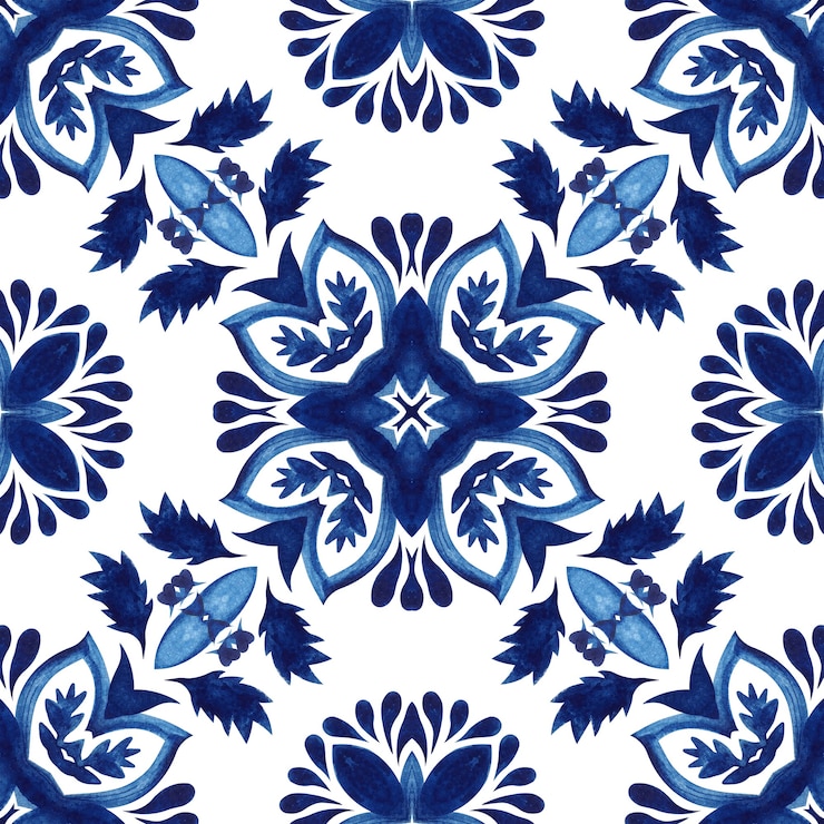 Photo abstract seamless ornamental watercolor damask persian paint pattern. mediterranean motif. gorgeous ceramic tile design