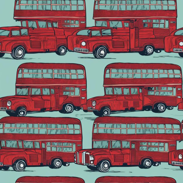 Abstract seamless pattern of red English London doubledecker buses Creative AI