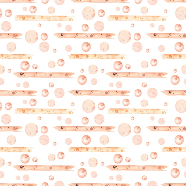 Abstract seamless pattern, Watercolor hand drawn kids paper, bubbles and stripes repeat paper, cute children pattern in brown and beige colors