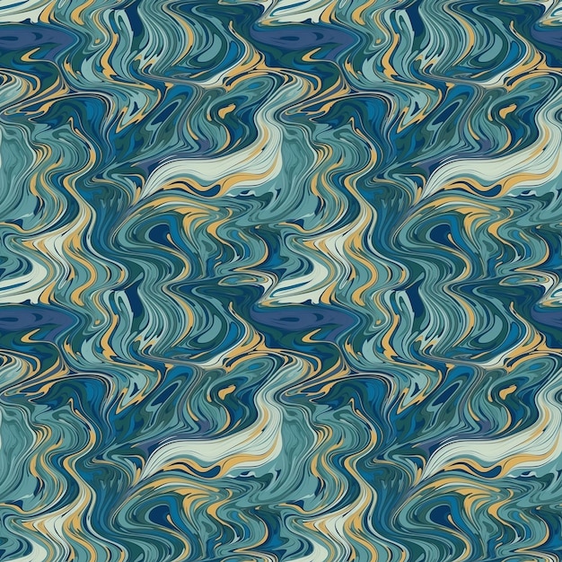 Abstract seamless pattern with blue and gold colors.