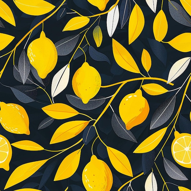 추상적인 원활한 패턴과 레몬 원 점 스타일화 된 호두 과일