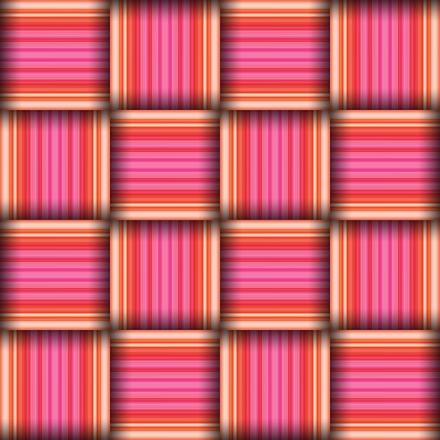 抽象的なシームレスな織りパターンのテクスチャです。正方形のシームレスなパターン。レッドストライプ。ピンクの線と正方形。