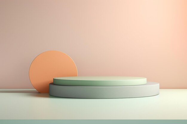 Photo abstract set of pastel colored pedestal podiums minimal scene for product display presentation