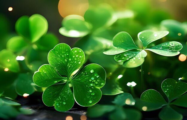 Abstract shamrocks bokeh background