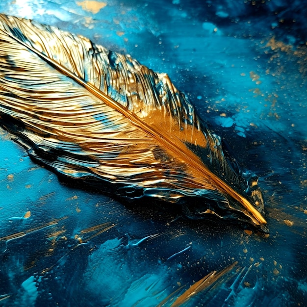 Abstract shining gold feather brush stroke paint art