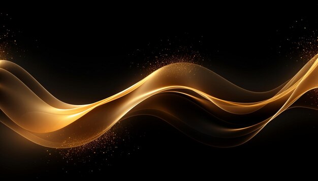 Abstract shiny color gold wave design element on dar