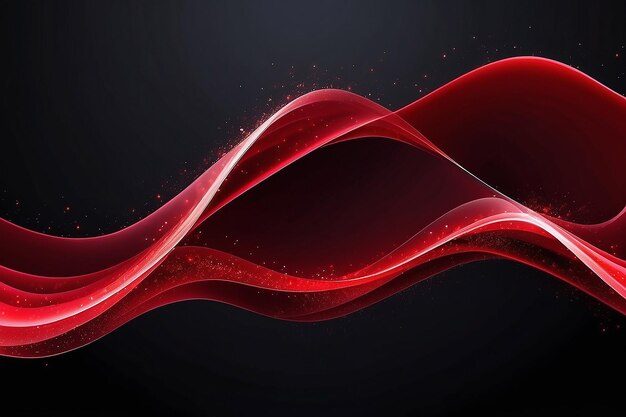 Abstract shiny color red wave design element on dark background Science or technology design