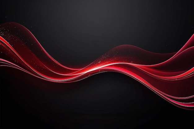Abstract shiny color red wave design element on dark background Science or technology design