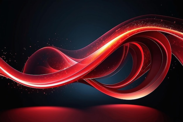 Abstract shiny color red wave design element on dark background Science or technology design