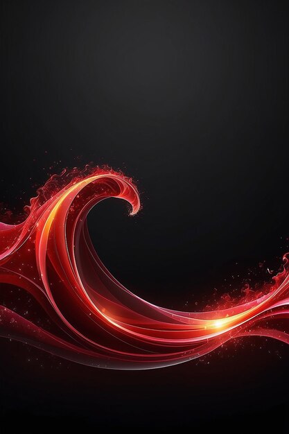 Abstract shiny color red wave design element on dark background Science or technology design