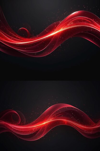 Abstract shiny color red wave design element on dark background Science or technology design