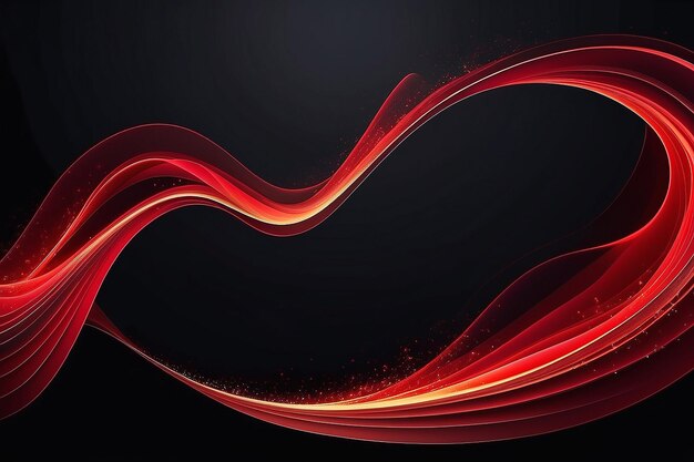 Abstract shiny color red wave design element on dark background Science or technology design