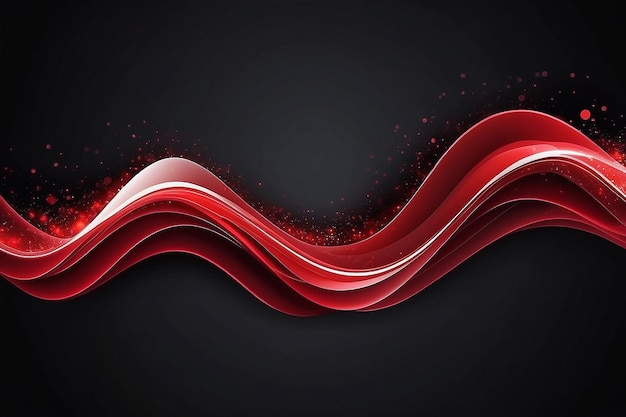 暗い背景の抽象的な輝く色の赤い波のデザイン要素 科学または技術デザイン