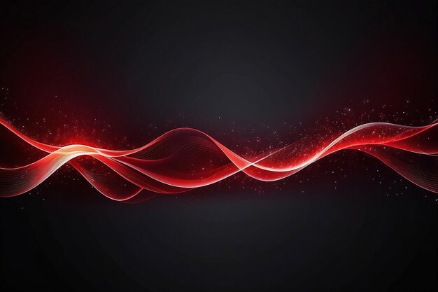 Photo abstract shiny color red wave design element on dark background science or technology design