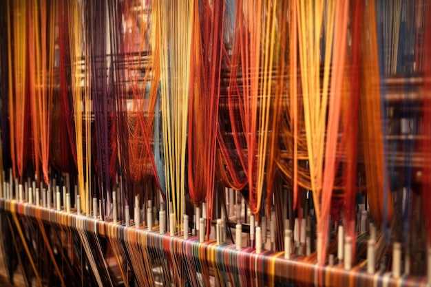 織機で絡み合う糸の抽象的なショットを生成AIで作成しました