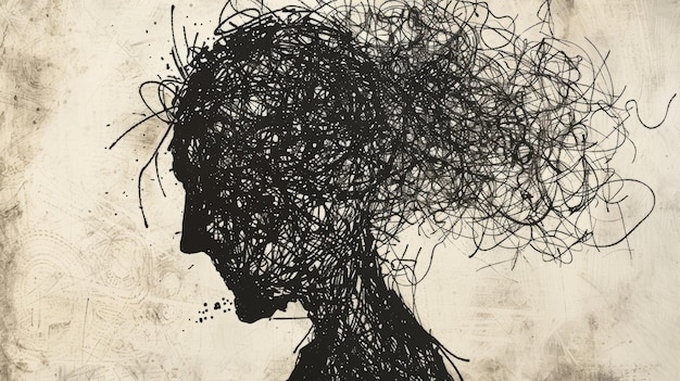 Abstract silhouet van een menselijk hoofd met chaotische lijnen