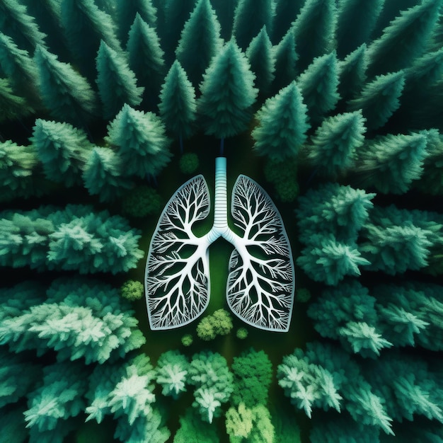 Photo abstract silhouette of lungs on a forest background trees are the lungs of the planet concept