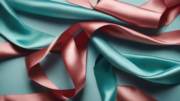 Abstract silk ribbon on aqua blue background exclusive luxury brand design for holiday sale product