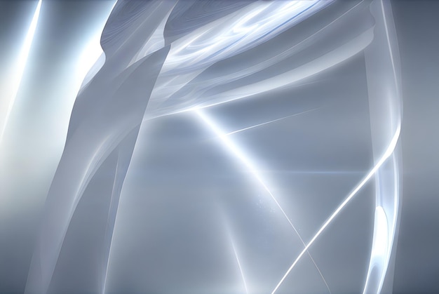 abstract silk white line silver futuristic background with fractal horizon