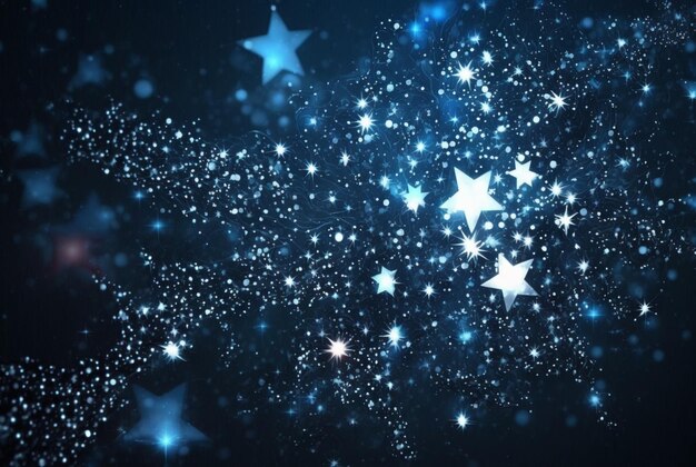Abstract silver background with white particles and stars Round bokeh or glitter lights