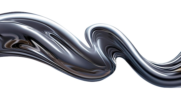 Abstract silver gradient curve Flow chrome liquid metal waves isolated on white