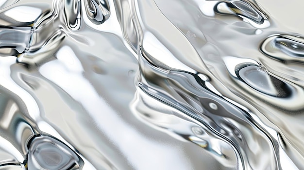 Abstract silver liquid metal texture with reflections