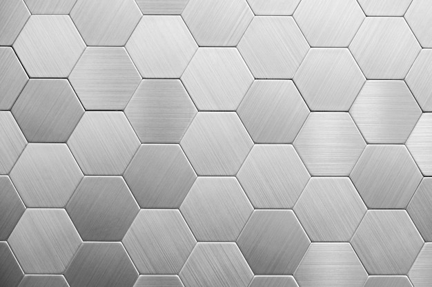 Абстрактный серебряный металлический фон. Геометрические шестиугольники.