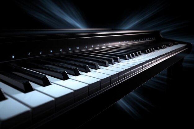 abstract simple and minimalist piano keyboard on black background with copy space for text